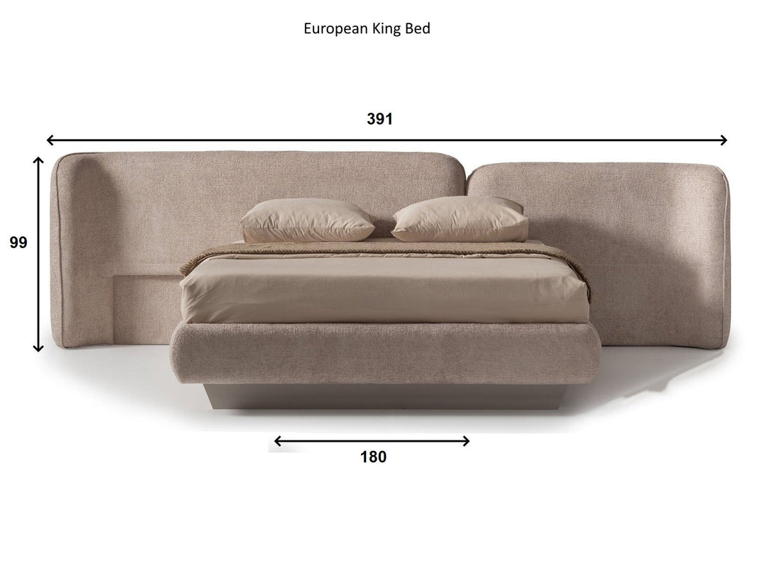 Portoa European Platform Bed with a solid wooden frame and luxurious upholstered headboard