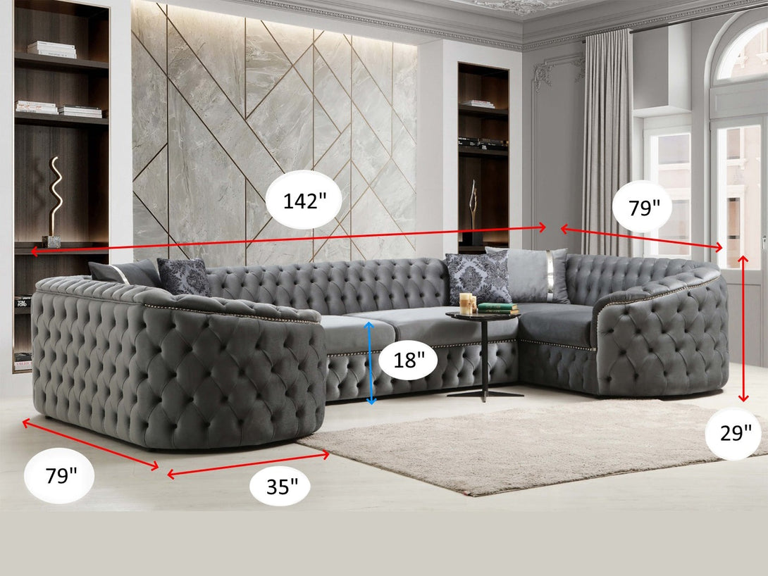 Ramses Sectional Sofa - Luxurious L-shaped sectional with plush cushions and wide armrests