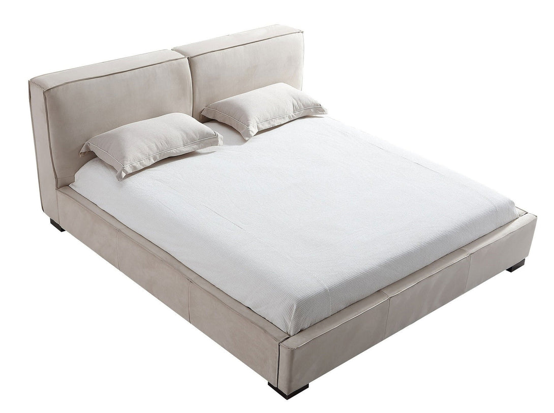 Serene Platform Bed with sleek wooden frame and upholstered headboard for modern bedrooms.