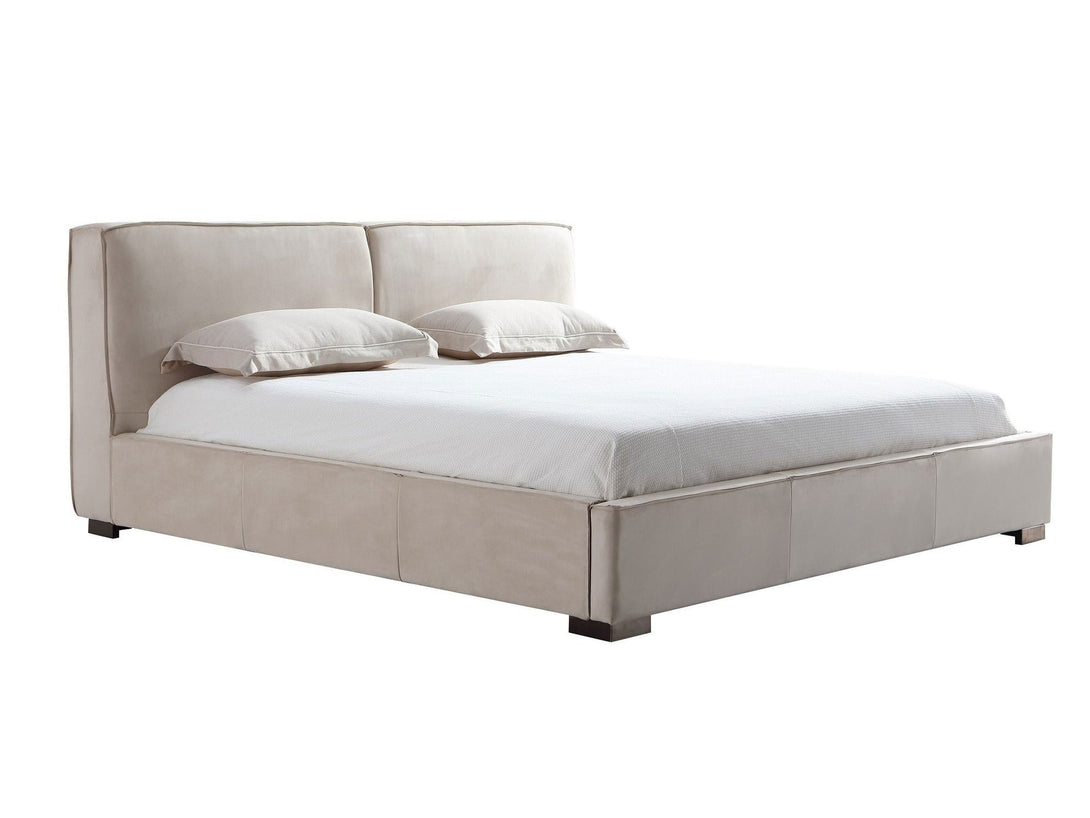 Serene Platform Bed with sleek wooden frame and upholstered headboard for modern bedrooms.