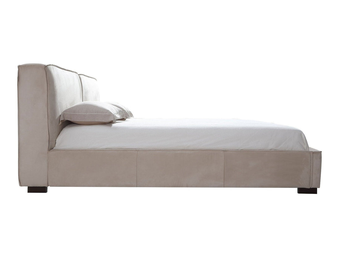 Serene Platform Bed with sleek wooden frame and upholstered headboard for modern bedrooms.