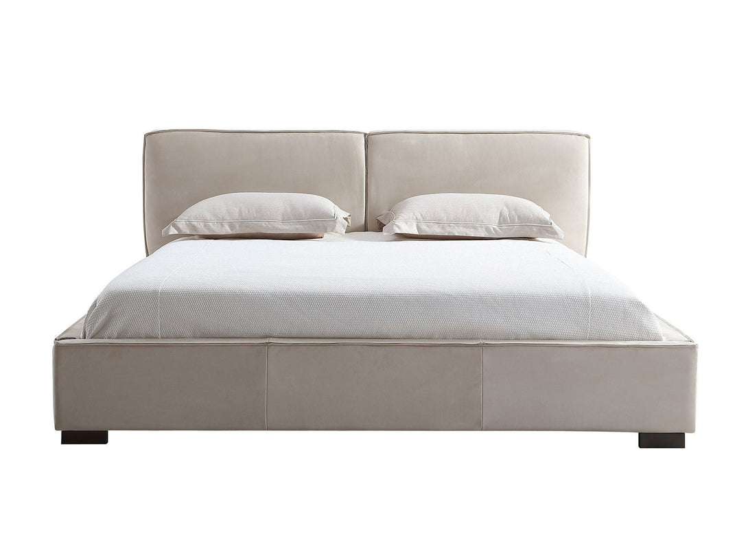 Serene Platform Bed with sleek wooden frame and upholstered headboard for modern bedrooms.