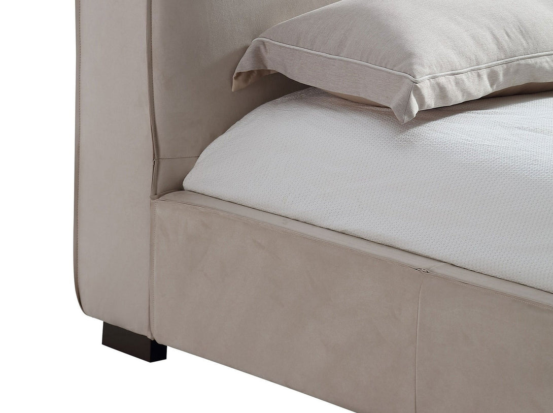 Serene Platform Bed with sleek wooden frame and upholstered headboard for modern bedrooms.