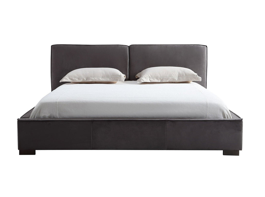 Serene Platform Bed with sleek wooden frame and upholstered headboard for modern bedrooms.
