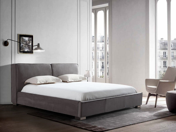 Serene Platform Bed with sleek wooden frame and upholstered headboard for modern bedrooms.