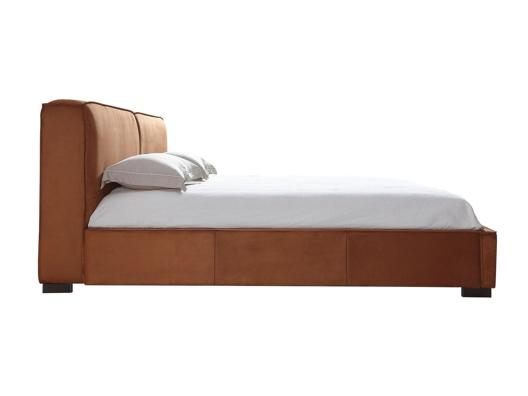 Serene Platform Bed with sleek wooden frame and upholstered headboard for modern bedrooms.