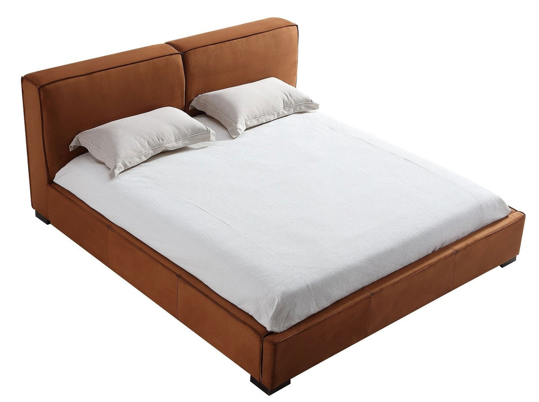 Serene Platform Bed with sleek wooden frame and upholstered headboard for modern bedrooms.