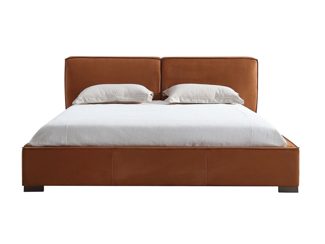 Serene Platform Bed with sleek wooden frame and upholstered headboard for modern bedrooms.