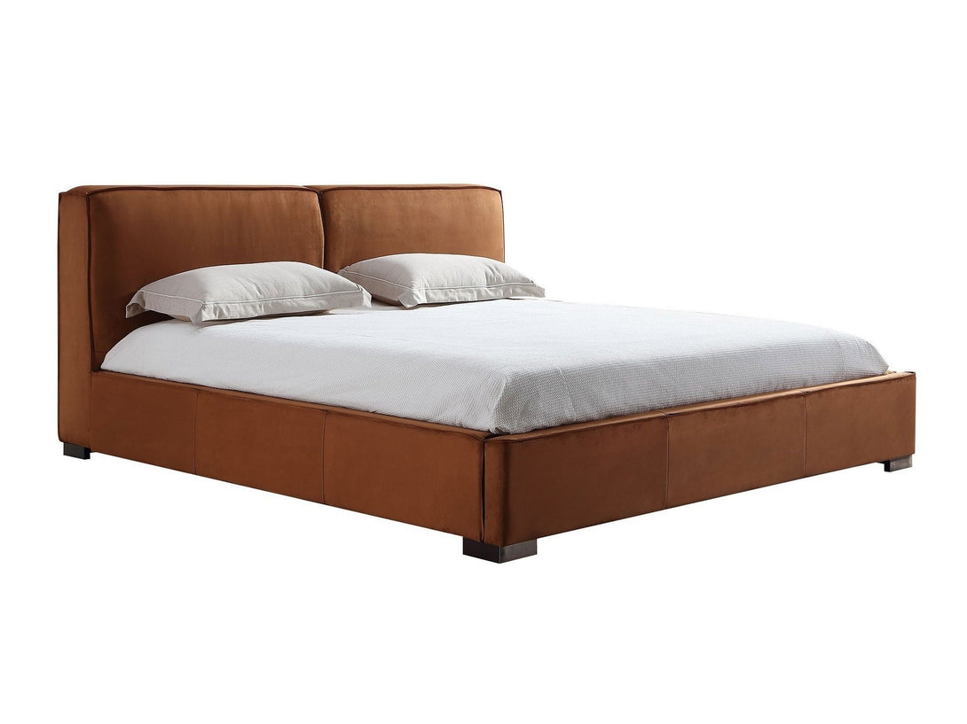 Serene Platform Bed with sleek wooden frame and upholstered headboard for modern bedrooms.