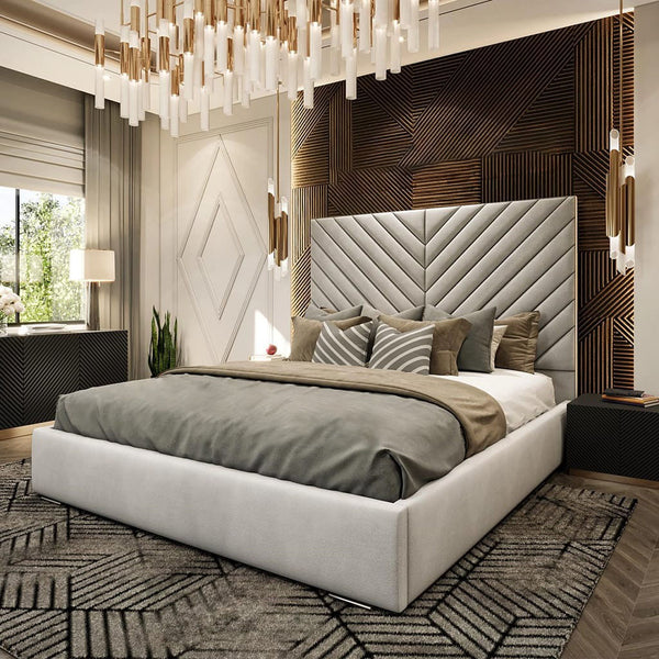 Silver Fern Bed with high headboard and intricate fern-like detailing