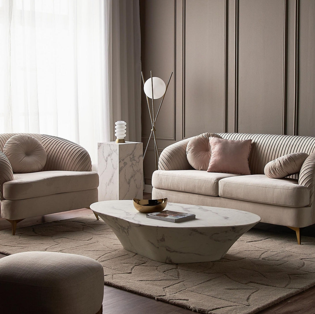Solis Velvet Sofa Set with plush velvet upholstery, cushioned seating, and elegant design.