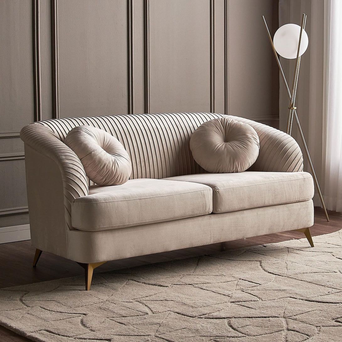Solis Velvet Sofa Set with plush velvet upholstery, cushioned seating, and elegant design.