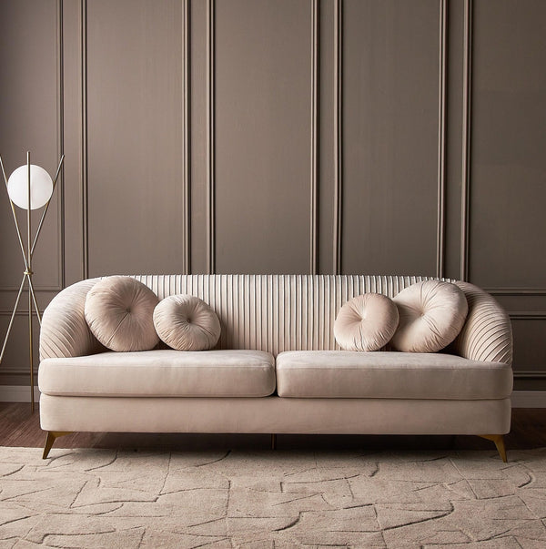 Solis Velvet Sofa Set with plush velvet upholstery, cushioned seating, and elegant design.