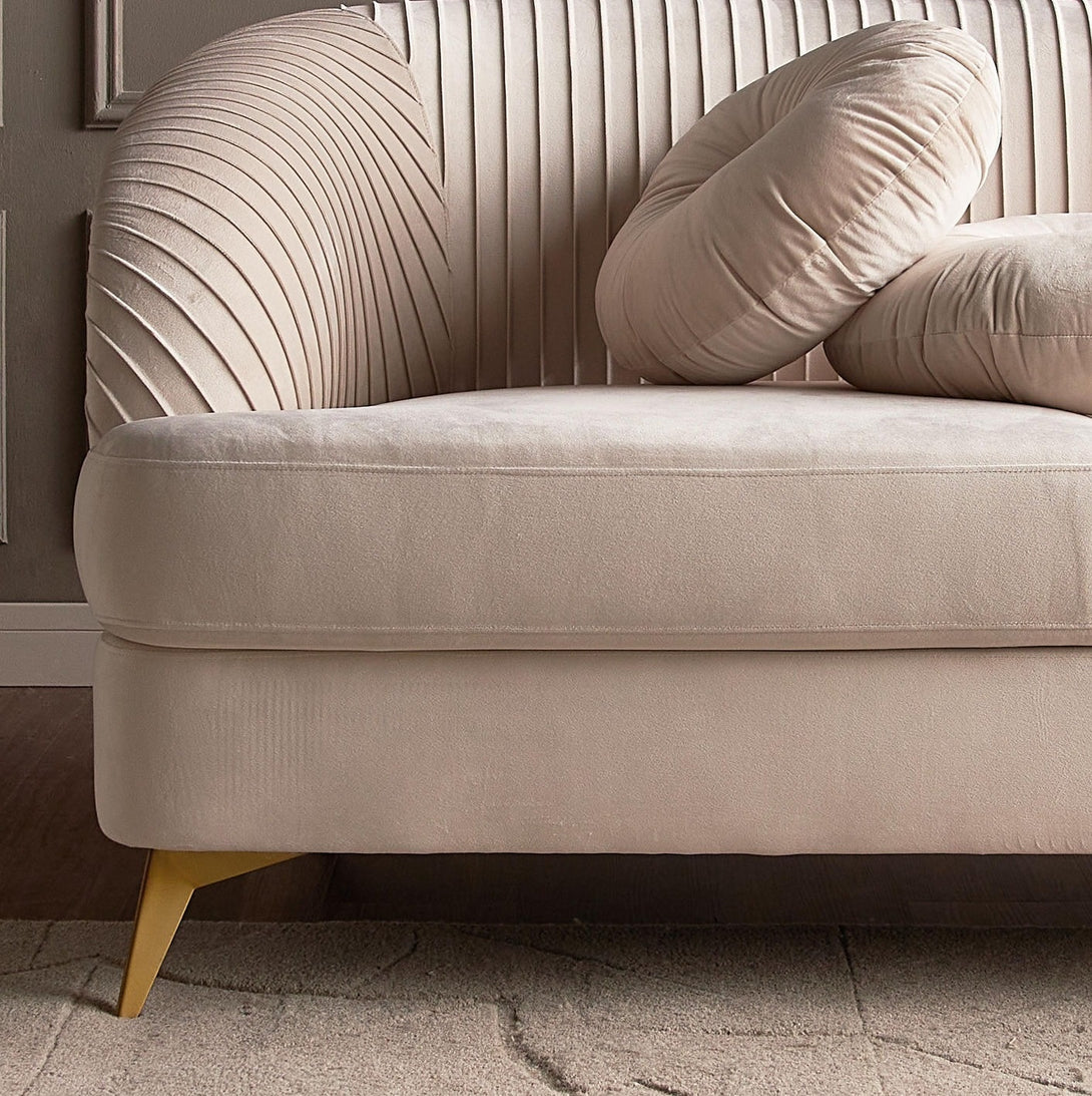 Solis Velvet Sofa Set with plush velvet upholstery, cushioned seating, and elegant design.