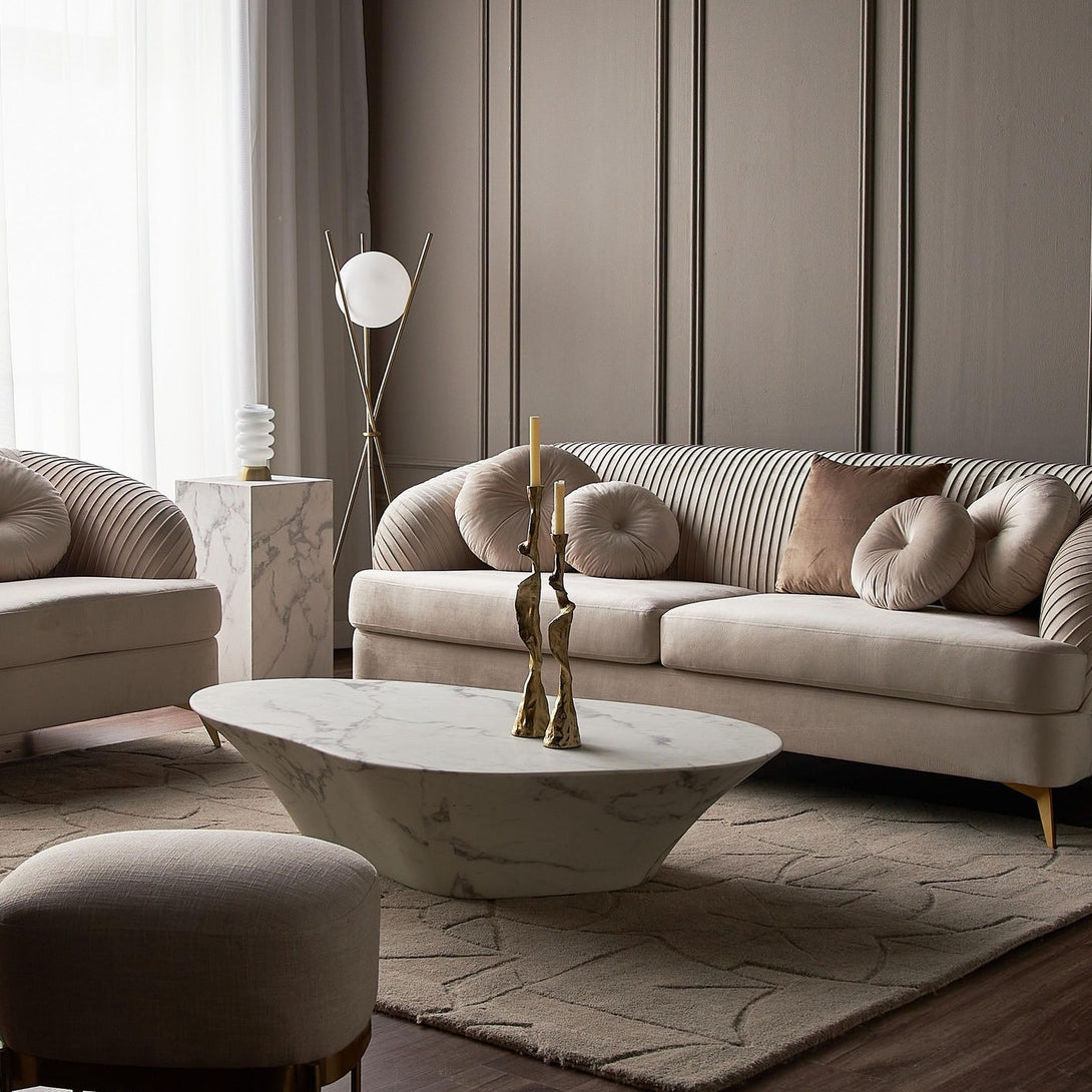 Solis Velvet Sofa Set with plush velvet upholstery, cushioned seating, and elegant design.