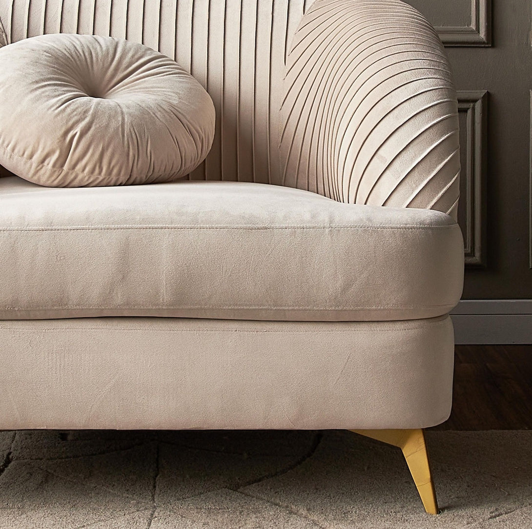 Solis Velvet Sofa Set with plush velvet upholstery, cushioned seating, and elegant design.