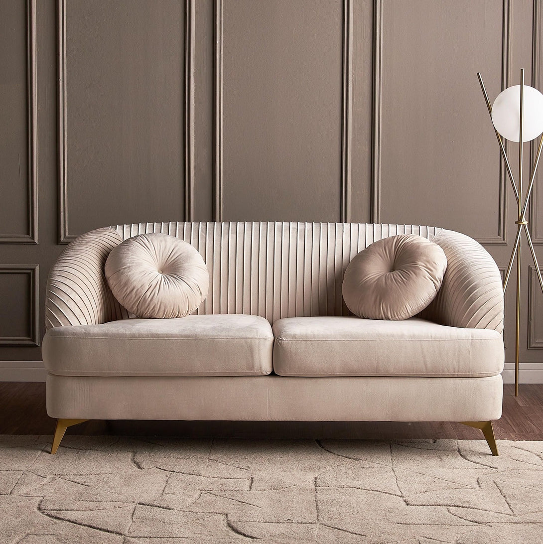 Solis Velvet Sofa Set with plush velvet upholstery, cushioned seating, and elegant design.