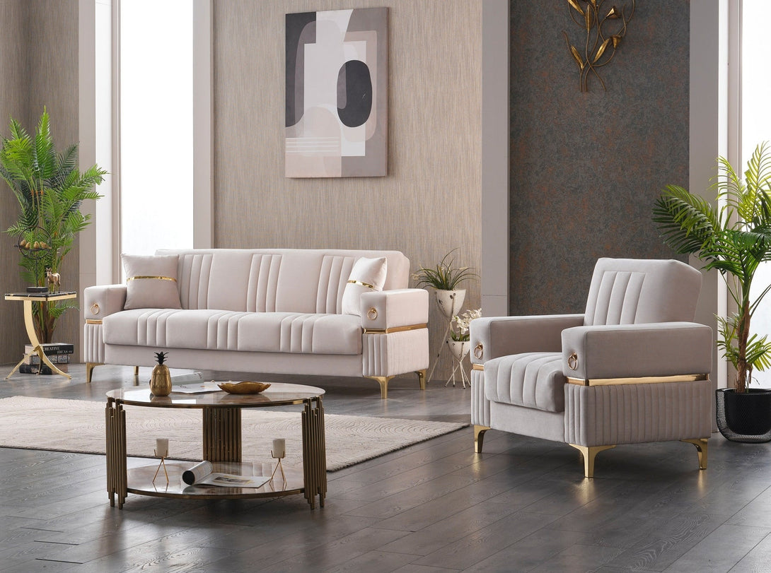 Tilda Living Room Sofa Set with modern design, wooden frame, and plush cushions.