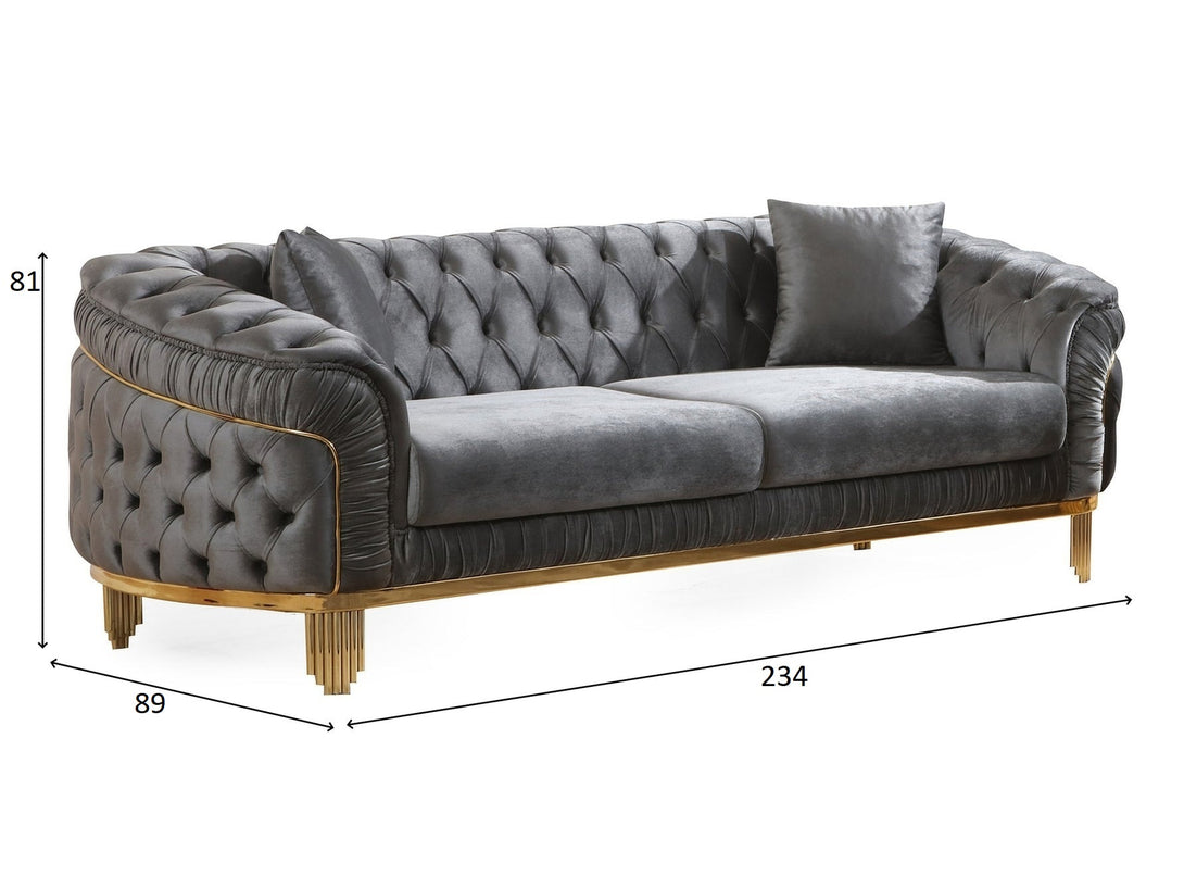 Vanessa Living Room Sofa Set with sleek modern design, wooden frame, and plush cushions.