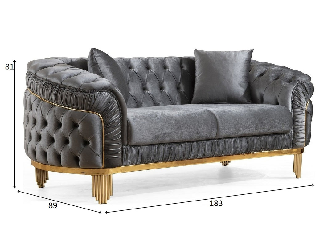 Vanessa Living Room Sofa Set with sleek modern design, wooden frame, and plush cushions.