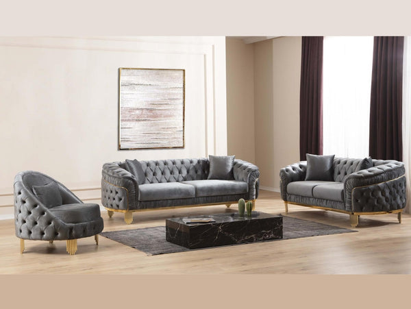 Vanessa Living Room Sofa Set with sleek modern design, wooden frame, and plush cushions.