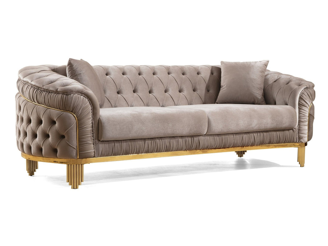 Vanessa Living Room Sofa Set with sleek modern design, wooden frame, and plush cushions.