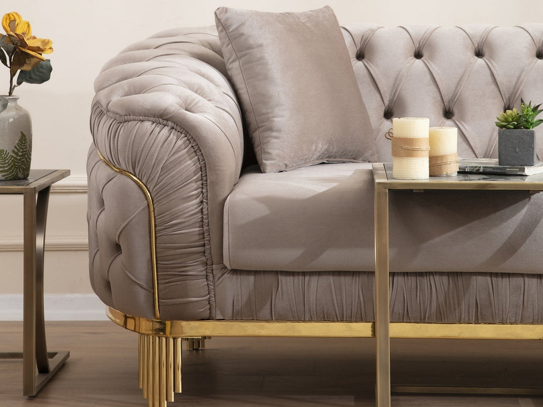 Vanessa Living Room Sofa Set with sleek modern design, wooden frame, and plush cushions.