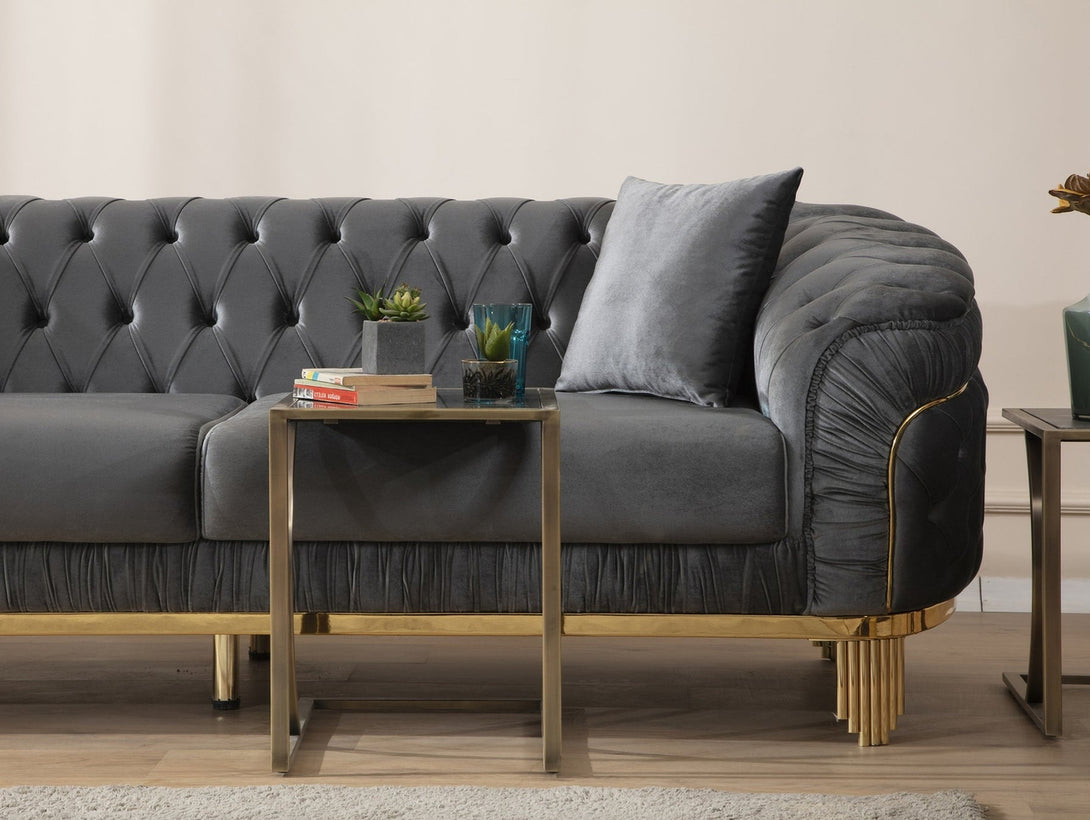 Vanessa Living Room Sofa Set with sleek modern design, wooden frame, and plush cushions.