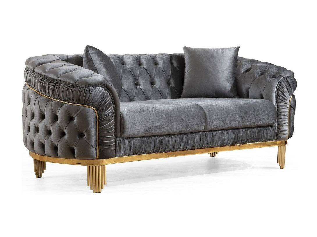 Vanessa Living Room Sofa Set with sleek modern design, wooden frame, and plush cushions.