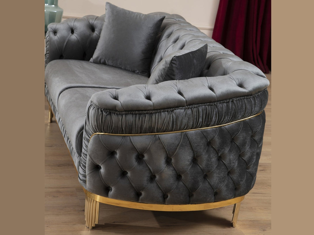 Vanessa Living Room Sofa Set with sleek modern design, wooden frame, and plush cushions.