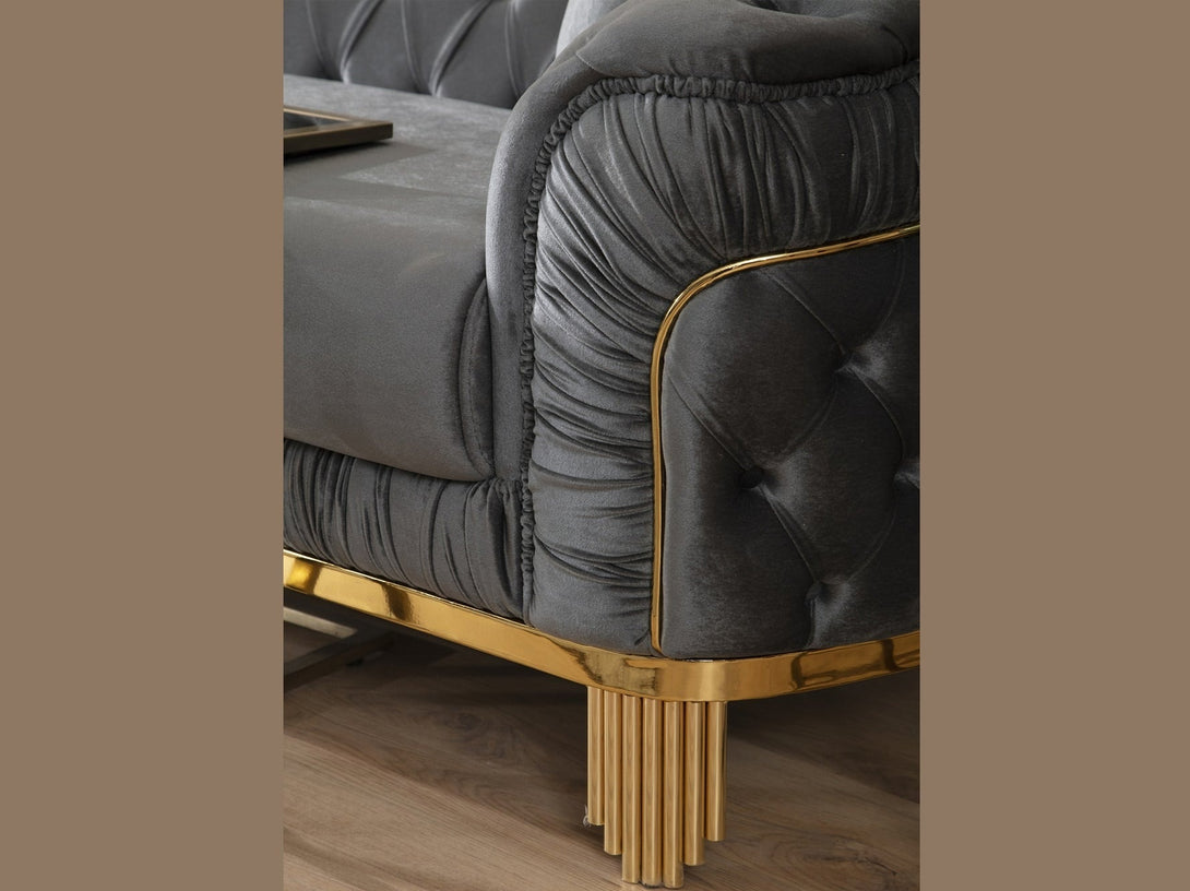 Vanessa Living Room Sofa Set with sleek modern design, wooden frame, and plush cushions.