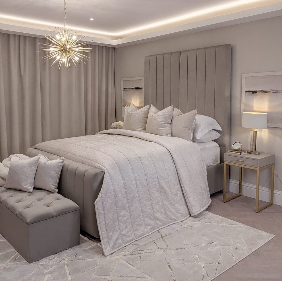 Zana Porcelain Velvet Luxury Panelled Bed with a plush velvet finish and elegant design