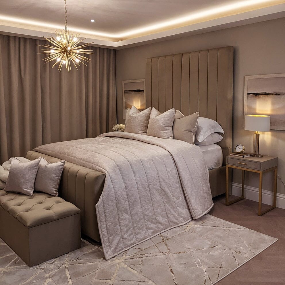 Zana Porcelain Velvet Luxury Panelled Bed with a plush velvet finish and elegant design