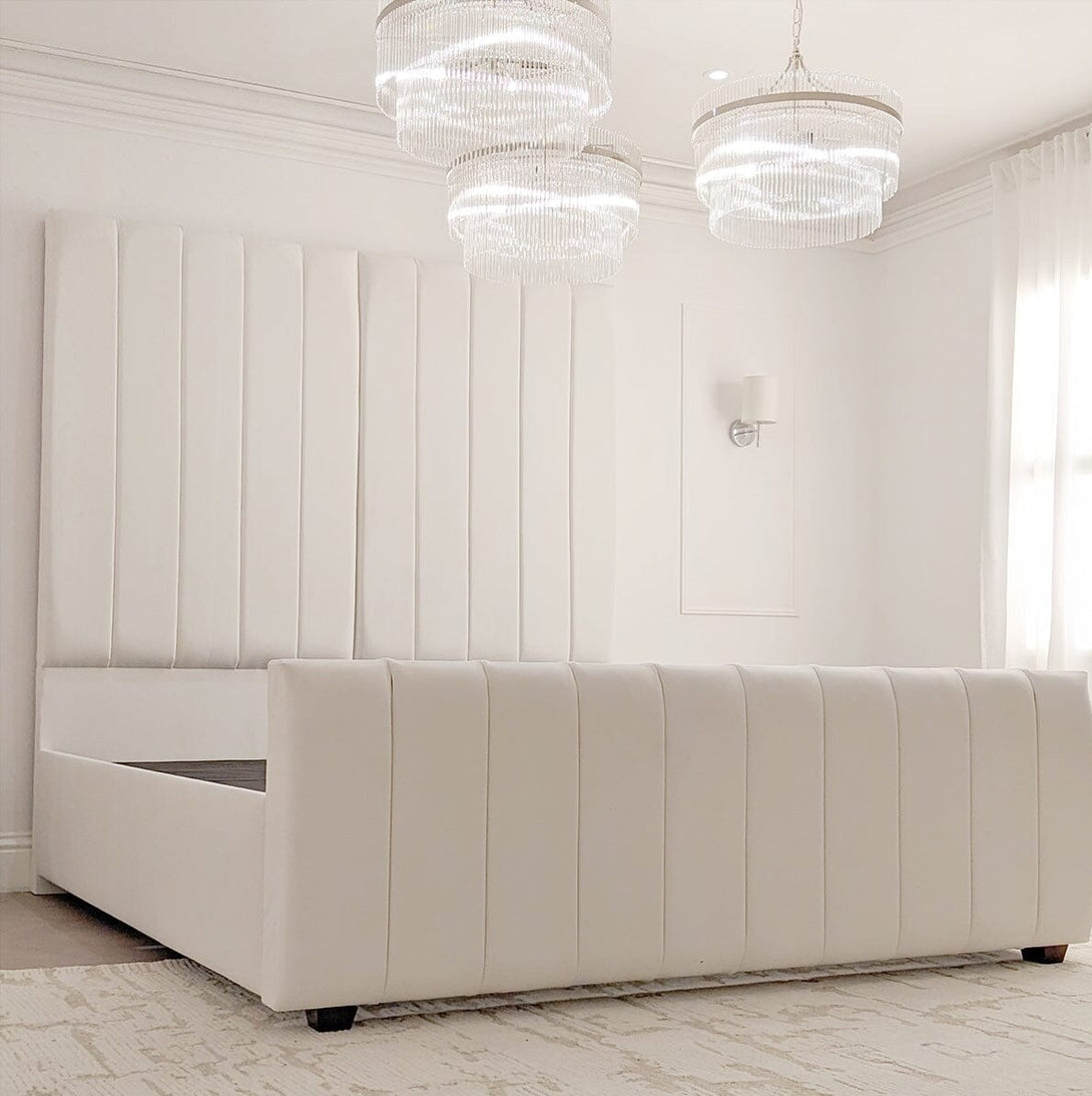 Zana Porcelain Velvet Luxury Panelled Bed with a plush velvet finish and elegant design