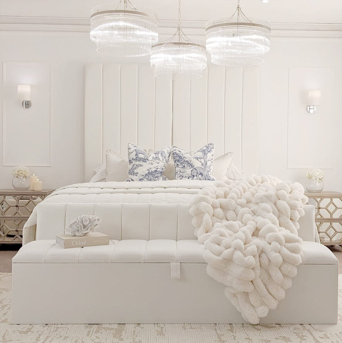 Zana Porcelain Velvet Luxury Panelled Bed with a plush velvet finish and elegant design