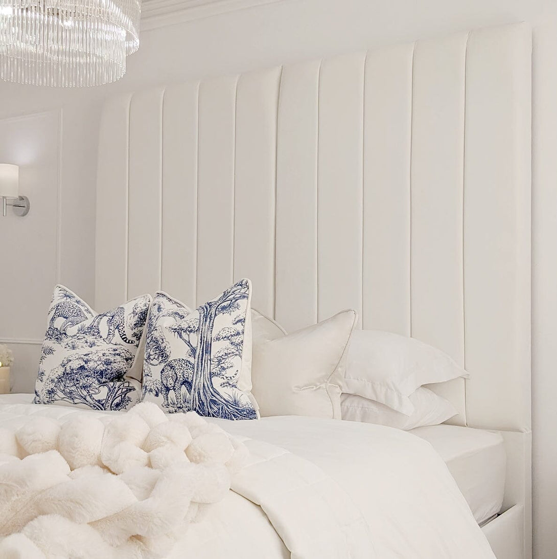 Zana Porcelain Velvet Luxury Panelled Bed with a plush velvet finish and elegant design