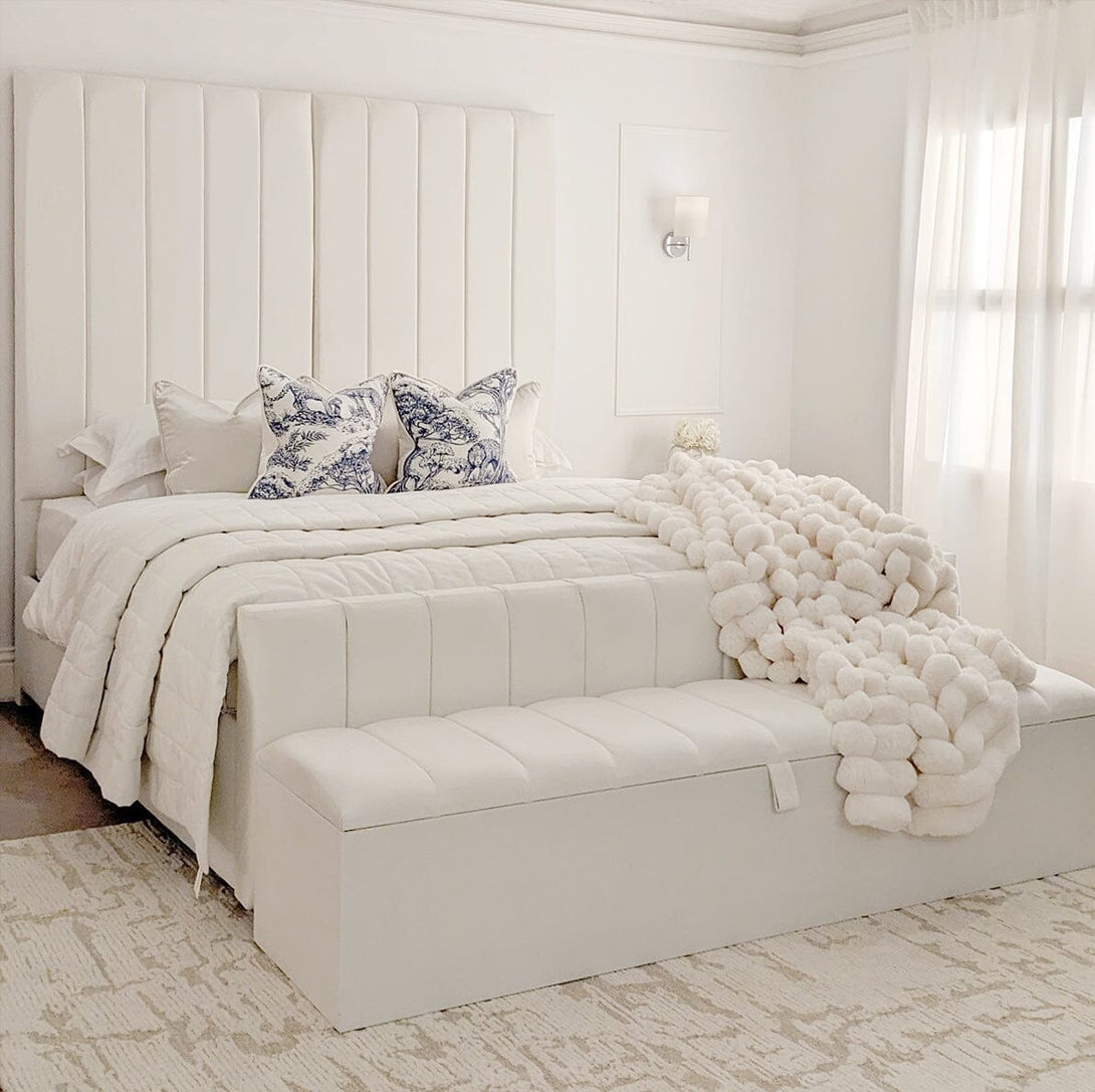 Zana Porcelain Velvet Luxury Panelled Bed with a plush velvet finish and elegant design